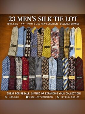23 Men’s 100% Silk Designer Tie Lot – Versace, Armani, Pierre Cardin …